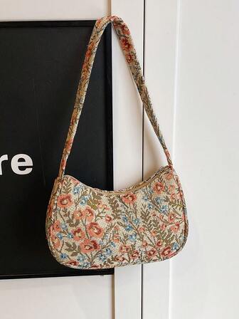 1pc Solid Color Corduroy Material Zipper Closure Fashionable Shoulder Handbag