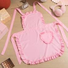 2pcs/Set Adjustable Cute Heart Pocket Apron, Suitable For Household, Work, Baking, Cooking, Gift For Women & Girls, Pink - Pink - View 6