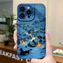 2026 nueva funda de teléfono esmerilada, funda de teléfono escena nocturna de pueblo invernal con casas nevadas y luces cálidas para  17 14 Pro Max  17 13  17 12  Galaxy S23 S22 S21 funda protectora para teléfono regalo de pareja para novio novia regalo de vacaciones - Blanco antiguo - Ver 5