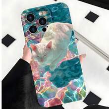 2026 nueva funda de teléfono esmerilada, funda de teléfono con estampado de gato blanco en agua colorida para iPhone 17 14 13 12 11 Pro Max  Galaxy S23 S22 S21 S20 S10 Plus, regalo de pareja para él y ella, regalo de San Valentín y cumpleaños - Negro - Ver 3