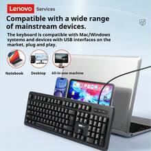 Lenovo K101 USB Wired Keyboard 104-Key Laptop Desktop All-In-One USB Computer External Typing Office Home Use - Black - View 8