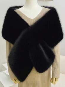 一件仿毛皮新娘披肩，带领，秋冬季婚纱斗篷围巾，冬季保暖仿毛皮新娘披肩领围巾 - 淺粉色 - 查看 13