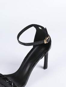 女士性感黑色高跟露趾踝带细高跟凉鞋，时尚简约优雅礼服鞋 - 黑色 - 查看 8