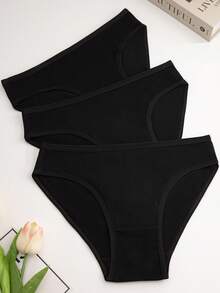 3 件套女士简约基本款无缝内裤，透气舒适内衣 - 黑色 - 查看 3