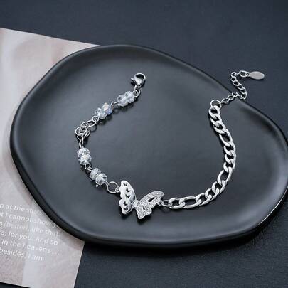 1pc Vintage Butterfly Beaded Bracelet, Unisex Design, High-End Casual Stacking Accessory