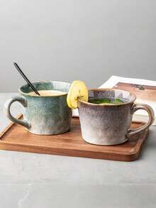 2 件套情侣马克杯，带反应釉，水彩图案陶瓷水杯，礼物，家用咖啡杯，牛奶杯，燕麦杯 - 彩色 - 查看 6