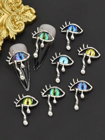 5pcs/Pack Retro Silver Evil Eye NaiArt Charms, European & AmericanStyle Evil Eye Cat Eye Nail DecorHalloween 3D Nail Art EmbellishmentsPersonalized Nail Art Supplies
