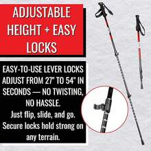 Trekking Poles – Adjustable Lightweight Hiking Poles With Snow Baskets & Carbide Tips For Winter, Rubber Tips For Summer, All-Terrain Use - Red - View 3