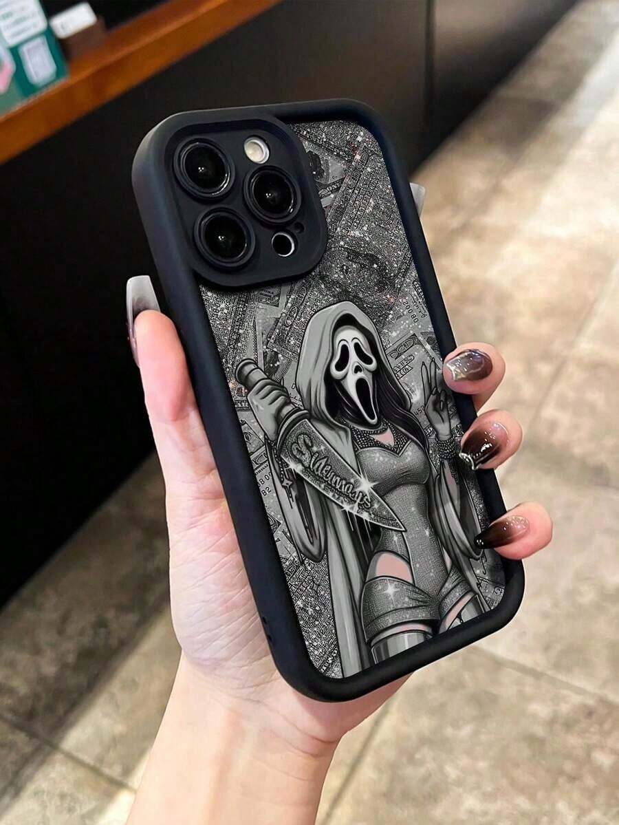 1pc Funda Protectora de Teléfono Negra Creativa con Diseño de Fantasma de Dólar 2D, Compatible con iPhone 16e 16 Pro Maxe 15ne 14, XR/7/8, Artística, a Prueba de Golpes, Compatible con iPhone 15 Pro Max, 13, 14, 11, Funda Suave, P12 - Estilo 1 (1 pieza) - Ver 1