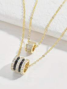 2pcs Rhinestone Decor Ring Charm Necklace