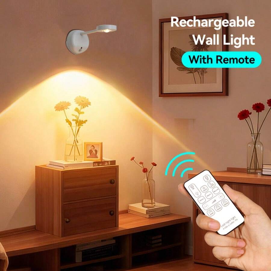 1个带感应器的LED壁灯，USB充电式家居装饰夜灯，可调光，3种颜色模式，适用于卧室、客厅、走廊、玄关和楼梯间，配备1200/2000mAh大容量电池，可拆卸设计，红外感应器和遥控器 - 彩色 - 查看 1