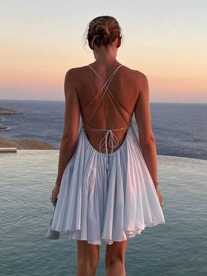 ii 女士吊带露背迷你度假连衣裙