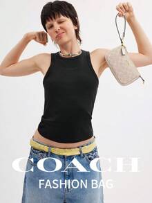 Coach Nolita 19 Leather Shoulder Bag Cute Hobo Bag For Women Small Clutch Handbag Purse Ladies' Classic Underarm Bag Wristlet Wallet With Zipper Clourse - Sand and White - View 3