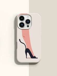 1pc Cat High Heel Pattern, Large Hole Liquid Beige Anti-Drop Phone Protective Case, Silicone Material, Can Be Given As Holiday Gift, Compatible With Apple Xs/Xs Max/Xr/11 12 13 14 15 16 Pro/Pro Max/14 15 16 Plus/17, Unisex - Multicolor - View 1