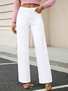 Women's Sporty Distressed Tie-Up Straight Leg Washed Denim Jeans - White - View 2