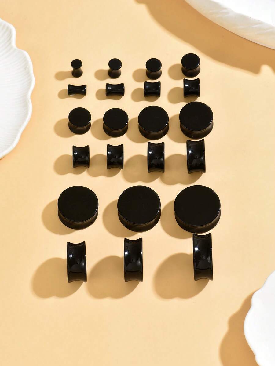 一对透明蓝玻璃实心耳塞，无螺纹扩耳器，耳塞，隧道式穿孔饰品，适合男女日常佩戴，6-30 毫米 - 粉色 - 查看 1