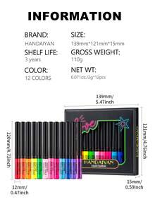 HANDAIYAN 12支装彩色眼线笔套装：哑光速干液体眼线笔和凝胶眼线笔，适合万圣节、圣诞节、返校季和校园派对，也适合女性面部彩绘，是Y2K复古时尚的理想之选，可作为生日/情人节/母亲节礼物，也是狂欢节派对的必备单品，色彩搭配丰富。 - 彩色 - 查看 8