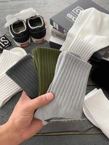 5 paires de chaussettes de couleur unie pour femmes, chaussettes polyvalentes pour le sport et le décontracté, mi-mollet, convenant pour l'automne/l'hiver - Multicolore - Voir 3