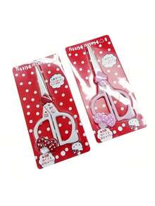 1pc Cute Scissors | Red & White Polka Dot Design, Plastic Bow Handle & Heart Decor, Ideal For Crafting, School & Office Supplies