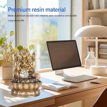 Yunir Fuente de Mesa Interior,Exquisitas Fuentes de Buda Sentado,Fuente de Agua de Escritorio de Meditación Fuente Zen Decorativa,Fuente de Agua Decorativa de Resina,Fuente LED - Enchufe de EE. UU. 110V - Ver 12