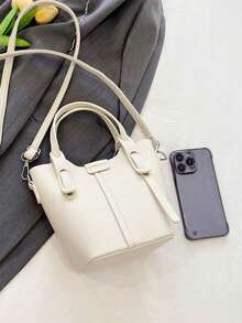 Tas Tote Mini Putih untuk Wanita, Tas Tangan Ringan dengan Kantong Kosmetik, Cocok untuk Perjalanan Sehari-hari untuk Membawa Dompet, Ponsel, dan Lainnya - Krem - View 10