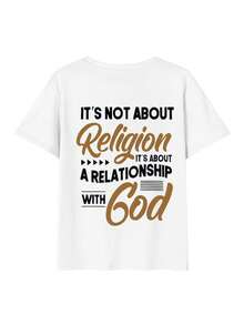 女士夏季圆领短袖T恤，基督教文化信仰主题，印有“这不是关于宗教，而是关于与上帝的关系”英文字母，适合度假、办公、外出、日常、约会、派对、聚会、街头、嘉年华等场合穿着，休闲白色。 - 白色 - 查看 4