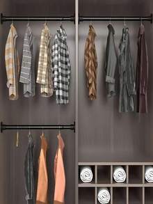 1pc Adjustable Metal Tension Rod With Spring, Tension Installation, Gravity Support For Shower Curtain, Curtain, Roman Column, Drying Rack And Wardrobe - No Drilling Design - Black And White Color Options, High-Quality Spring Mechanism, Apartment Living, 2.5cm Diameter, Sizes: 30-48cm, 50-80cm, 70-120cm, 90-158cm Bathroom Decor - Black - View 5