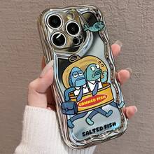 17 Pro Max/16 Pro/15 Plus/14/13/12/11対応 電鍍防摔スマホケース カンヅメ風カニバルフィッシュキャラデザイン 趣味のあるイラスト 衝撃吸収 保護性高め スタイリッシュな外観 スマホを守りつつ個性を演出 for - シルバー - チェックする 2