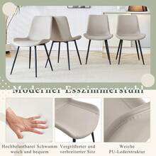 Set Of 4 Faux Leather Dining Chairs: Modern Design With Wide Seat And Backrest And Non-Slip Metal Legs For Home Office - Light Grey - View 6
