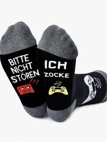 3 Pairs Unisex "BITTE NICHT STOREN ICH ZOCKE" Gamer Mid-Calf Socks - Multicolor - View 7