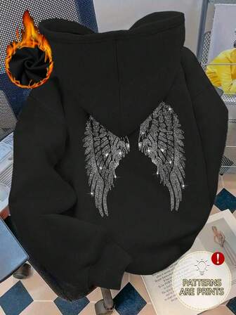 Plus Size Women's Daily A Pair Of Symmetrical Wings Covered In Sparkling Diamonds Pattern Sweatshirt Hooded Long Sleeves Casual Spring/Summer/Fall Women's Plus-Size Long-Sleeved Hoodie Sweatshirt Halloween Going Out Tops Women,Vacation Outfits Women