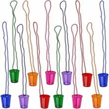 12pcs Transparent Beaded Chain Cup Necklaces - Suitable For Singles' Party, Beer Festival, Carnival, Halloween And Etc. - Plastic Wine Glasses, For Party Supplies And Gifts, Novelty Items, Party Decorations, Party Essentials, Thick & Durable, Reusable, Applicable For Birthday Decoration, Halloween Costume, Role Playing, Photobooth, Wedding Decoration, Bachelorette Party, Graduation, Hawaiian Party And So On. - Multicolor - View 11