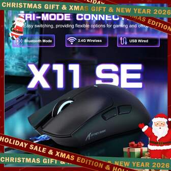 ATTACK SHARK Ratón inalámbrico para juegos ultraligero X11SE, Tri-Modos BT5.2/2.4G/Con cable, PAW3311 22K DPI, 5 botones - Regalo de Navidad para niños y niñas, Edición Navidad Año Nuevo 2026