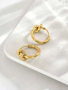 一对18K金复古嘻哈结饰耳环，简约几何设计，优雅迷人，女士适用。 - 耳圈 - 查看 6