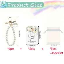 36/21/15件套优雅贝壳珍珠钥匙扣套装，包含5个钥匙扣、5张感谢卡和5个白色欧根纱袋——完美的婚前派对回礼、生日和婚礼礼物 - 珍珠鑰匙圈 - 查看 12