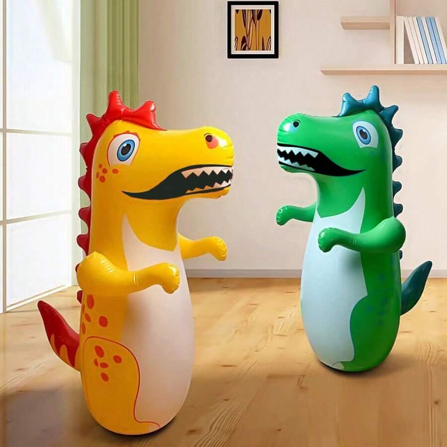 Bolsa de boxeo inflable de dinosaurio colorida - Oscilación vertical, PVC duradero, rosa/verde/amarillo Deportes y diversión, excelente para la sala de juegos, dinosaurio - Multicolor - Ver 1