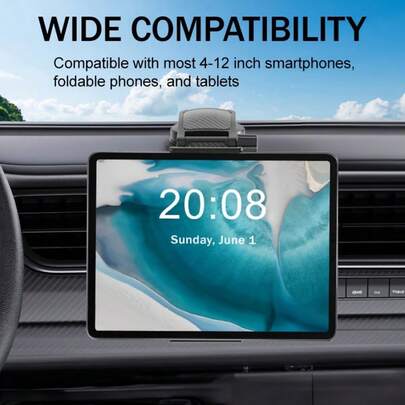 Upgraded Strong Suction Cup Car Phone Holder, Adjustable Phone/Tablet Holder For Dashboard - Large Screen, Anti-Shake, Compatible With 4.7-12 Inch Smartphones And Tablets, Dashboard Holder, Compact Design, Reinforced Base, High-Quality Tablet Holder, Traveler & Driver