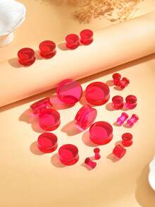 一对透明蓝玻璃实心耳塞，无螺纹扩耳器，耳塞，隧道式穿孔饰品，适合男女日常佩戴，6-30 毫米 - 粉色 - 查看 10