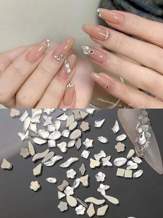 100颗闪亮迷你透明白色平底菱形水滴形和心形美甲水钻装饰