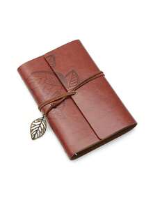 复古皮革笔记本，哑光表面，空白内页 - 硬壳笔记本，金属扣环，螺旋装订