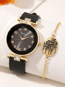 1件女士时尚圆形石英表，多功能圆形表盘，适合日常佩戴、正式场合及其他场合，可作腕间装饰。 - 黑色 - 查看 20