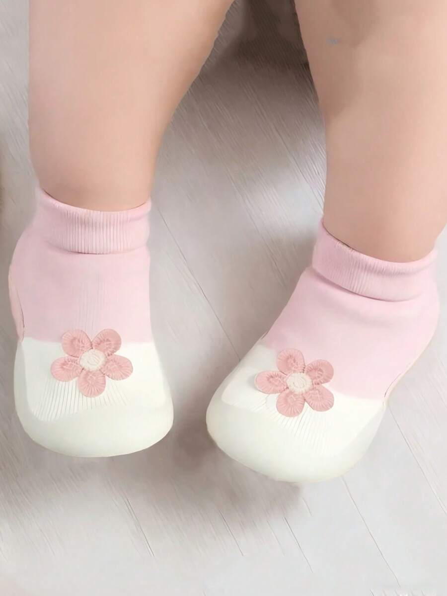 粉色幼儿袜鞋,橡胶防滑鞋底室内拖鞋,适合男宝宝和女宝宝,室内外日常穿着 - 粉色 - 查看 1