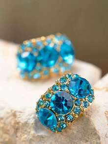 1 Pair Vintage Colorful Rhinestone C-Shaped Clip-On Earrings For Women, No Piercing Needed, Elegant Design For Autumn/Winter - Clip - View 14