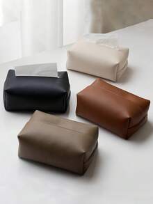 超大号PU皮革长方形纸巾盒套，底部带绑带，防水，适用于厨房、浴室，现代装饰餐巾纸分配器，一次性纸巾盒，纸巾盒架，适用于书桌、梳妆台、床头柜、客厅、酒店、办公室、书桌、汽车等家居空间。 - 1pc - 查看 2