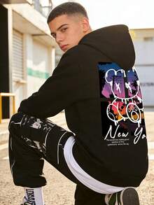 Teen Boys' Fashionable Versatile Keel Wings Cool Print Warm Hooded Sweatshirt, Fleece Fabric, Sweatshirt, Teen Boy Gifts