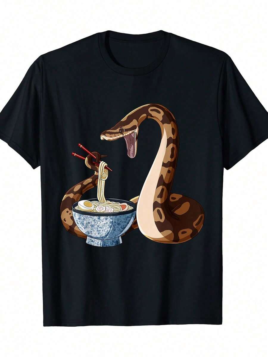 Camiseta Divertida Japonesa Kawaii Ramen Serpiente Ball Python - 220g - Negro - Ver 1