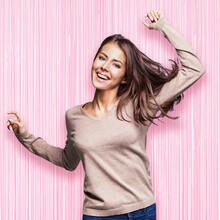 1pc Pink Foil Tinsel Fringe Backdrop Curtain, Party Decoration, Tassel Background, Suitable For Birthday, Valentine's Day, Gender Reveal Party, Bridal Shower And Other Occasions