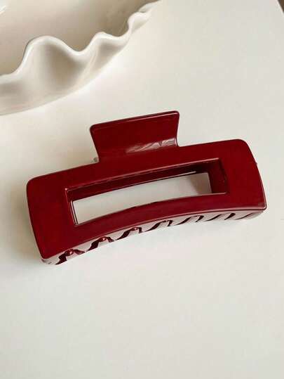 1pc Versatile Burgundy Rectangular Hair Claw - Suitable For Daily, Commute, Holidays, And The Best Gift Fashion Hair Clip Elegant Hair Accessories Casual Hair Clutch