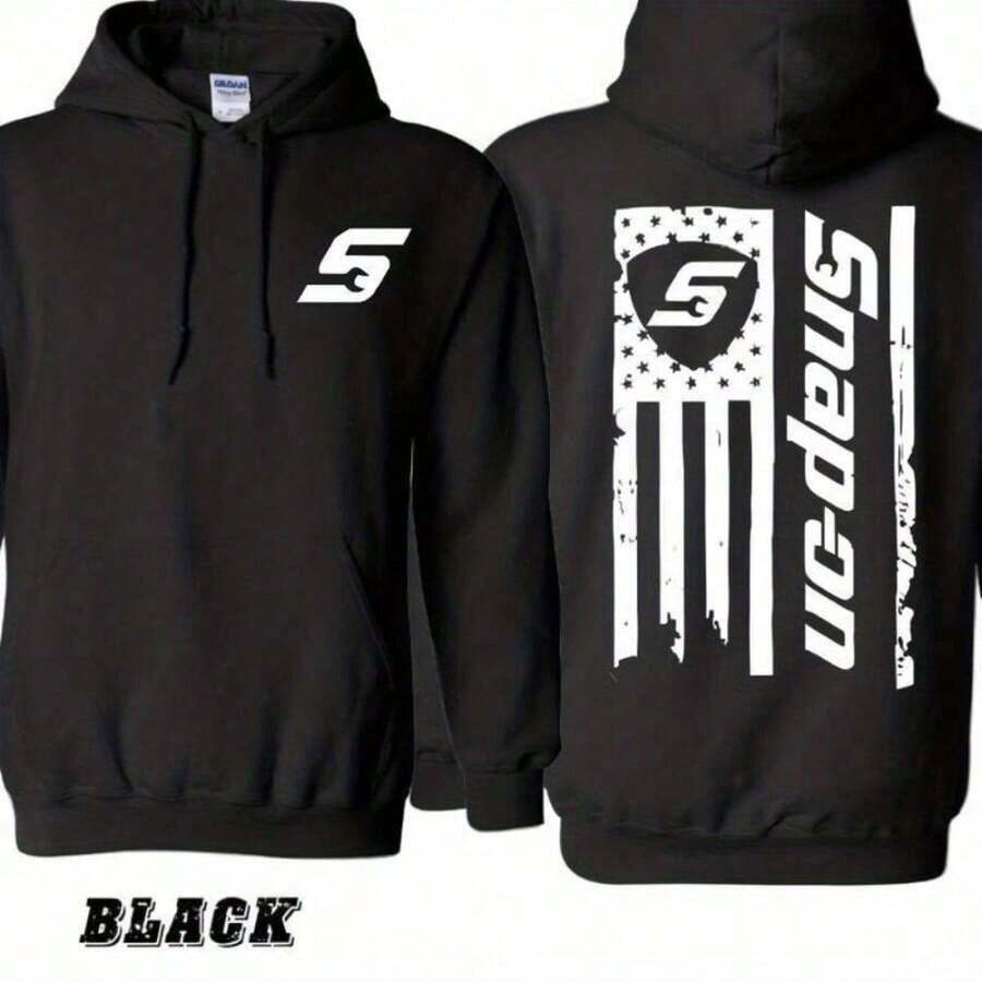 SNAPs-ON Distressed American Flag Design Unisex Hoodie For Men And Women – Durable Stylish Apparel For Tool Enthusiasts - Black - View 1