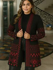 Elegant And Comfortable Jacquard Knit Coat With Lapel Collar - than chì/đen - Xem 5